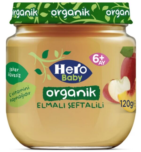 Hero Baby Organik Elma Şeftali Püresi Kavanoz Mama 120 Gr