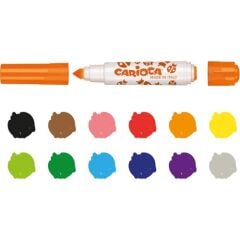 Carioca Stamperello Yıkanabilir Keçeli Boya Kalemi 12li (Bir Ucu Keçeli Kalem Bir Ucu Damga)