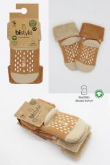 Bistyle Puanlı Kaymaz Havlu Soket Çorap 2'Li BS10502 Hardal
