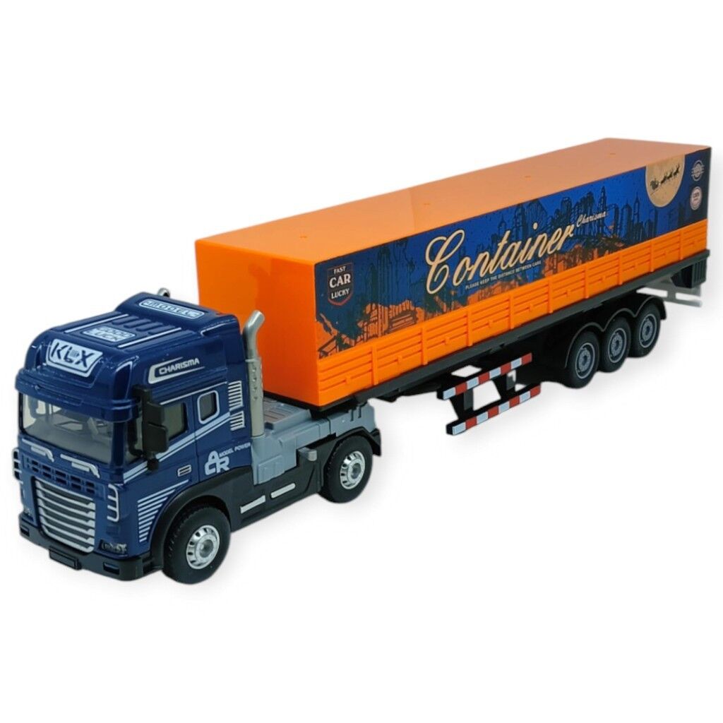 Metal Tır 1:24 - Sesli Işıklı Konteyner Taşıyıcı Tır 39 cm - Lacivert