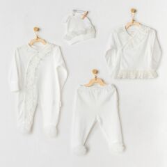 Andywawa AC25312 Newborn Chic Girl Tüllü 4'Lü Hastane Çıkışı Ekru