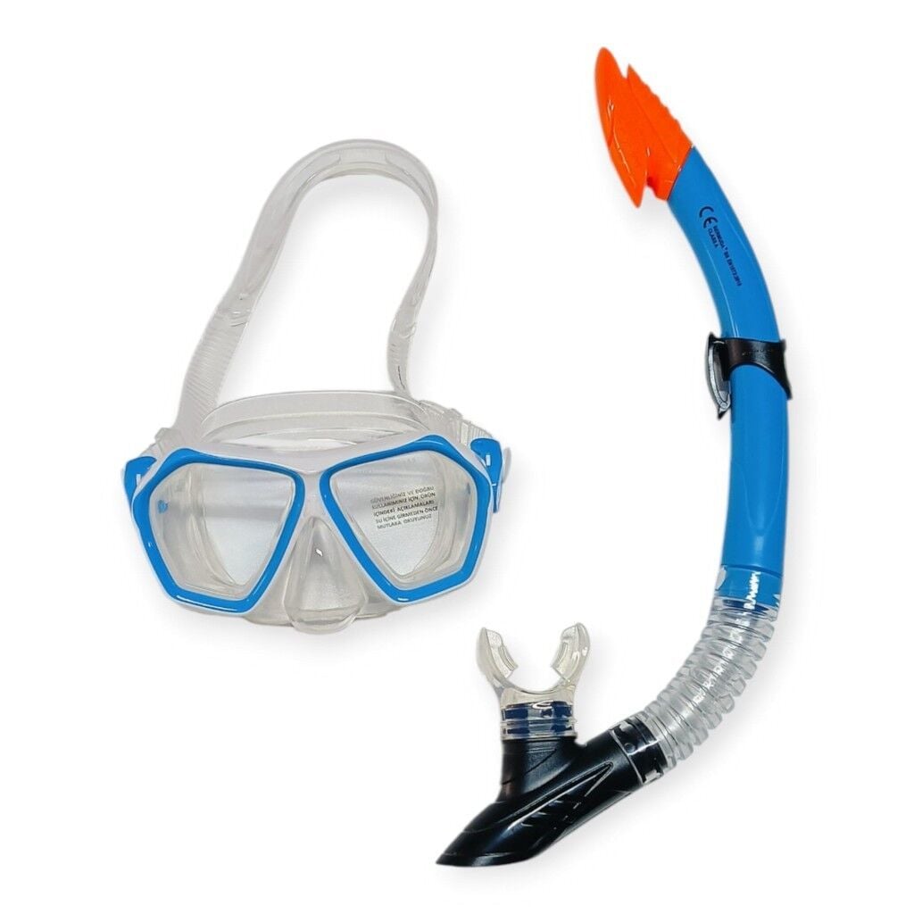 Tempered Camlı Premium Silikon Dalış Maskesi ve Snorkel Yetişkin - Mavi