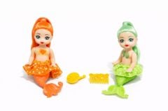 2'li Deniz Kızı Bebek Seti - Hareketli Eklemler ve Aksesuarlı -Turuncu & Yeşil
