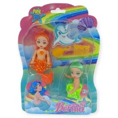 2'li Deniz Kızı Bebek Seti - Hareketli Eklemler ve Aksesuarlı -Turuncu & Yeşil