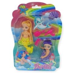 2'li Deniz Kızı Bebek Seti - Hareketli Eklemler ve Aksesuarlı -Sarı & Mor