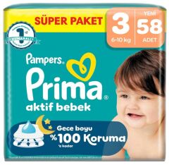 Prima Aktif Bebek Süper Paket Bebek Bezi 3 Beden 58 Adet