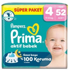 Prima Aktif Bebek Süper Paket Bebek Bezi 4 Beden 52 Adet