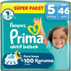 Prima Aktif Bebek Süper Paket Bebek Bezi 5 Beden 46 Adet