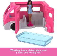 BarbieLand bebek ve araç seti, 4 cm bebek ile renk değiştiren havuzuyla Rüya Karavanı(Kopya)