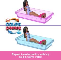 BarbieLand bebek ve araç seti, 4 cm bebek ile renk değiştiren havuzuyla Rüya Karavanı(Kopya)