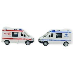 Polis Ambulans Arabası Işıklı Sesli Sürtmeli Plastik 2li Set 15cm