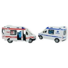 Polis Ambulans Arabası Işıklı Sesli Sürtmeli Plastik 2li Set 15cm
