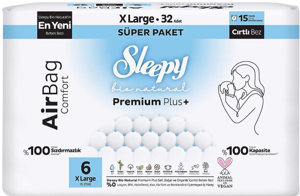 Sleepy Bio Natural Premium Plus Airbag Comfort Bebek Bezi 6 Beden 32 Adet