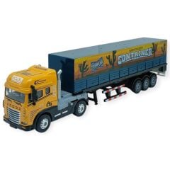 Metal Tır 1:24 - Sesli Işıklı Konteyner Taşıyıcı Tır 39 cm - Sarı