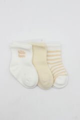Bistyle Little Love Girl 3'lü Penye Soket Çorap 10137 Ekru