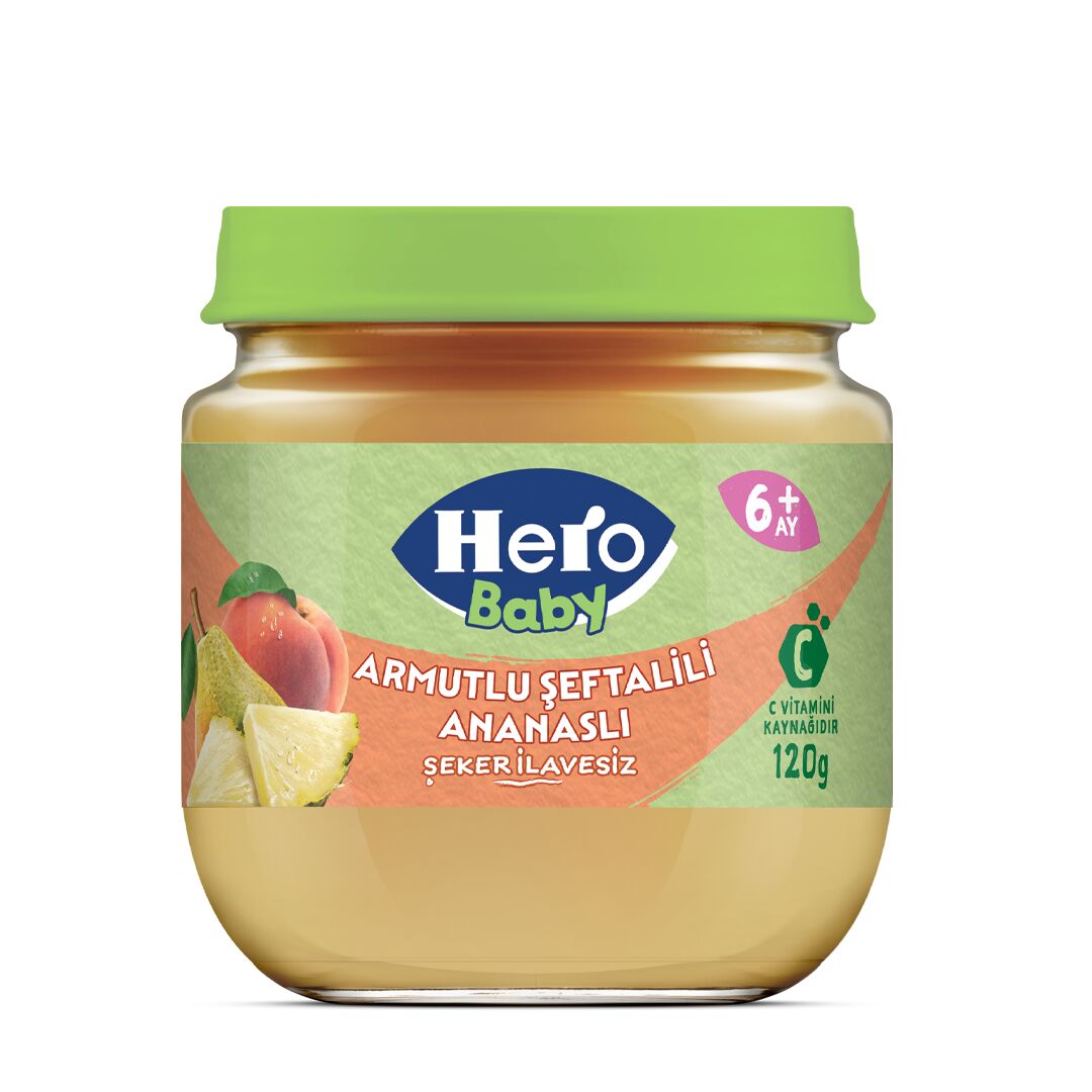 Hero Baby Armutlu Şeftalili Ananaslı Kavonoz Mama 120 Gr
