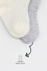 Bistyle Organik 2li Puan Derby Penye Soket Çorap BS2000 Gri Ekru