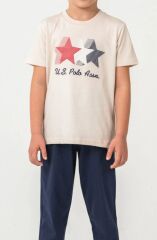 U.S. Polo Kısa Kol Pijama Takım US2441-4 Bej