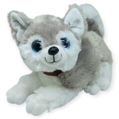 Sesli Peluş Yatan Köpek 25 cm - Gri