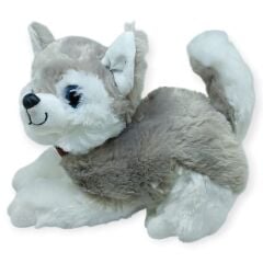 Sesli Peluş Yatan Köpek 25 cm - Gri