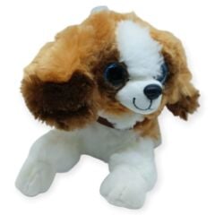 Sesli Peluş Yatan Köpek 25 cm - Kahve Beyaz
