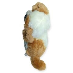 Sesli Peluş Yatan Köpek 25 cm - Beyaz Kahve