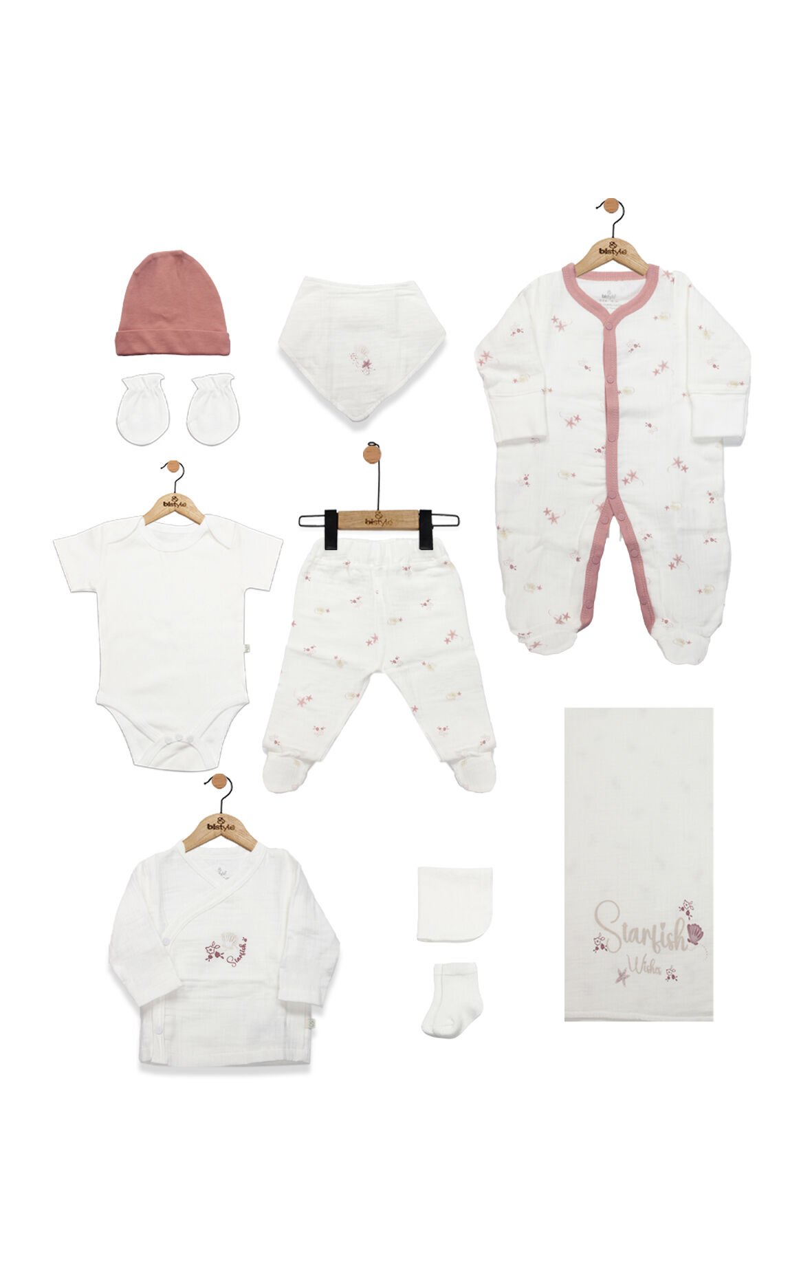 Bistyle 10lu Hastane Çıkışı Müslin Starfish Wishes 11120 Pembe