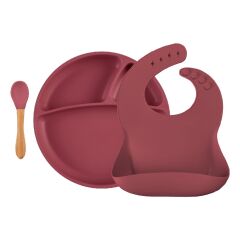 OiOi Blw II Silikon Beslenme Seti 3lü (Tabaklı) Velvet Rose