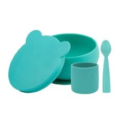 OiOi Blw I Silikon Beslenme Seti 3lü (Kaseli) Aqua Green
