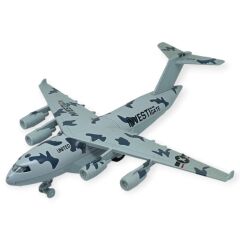 Çek Bırak Sesli Işıklı Metal Kargo Uçağı 21 cm - Gri
