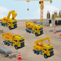 İş Makinaları Serisi - 4lü Set 12 cm  - Mikser Vinç Kamyon Kepçe Seti