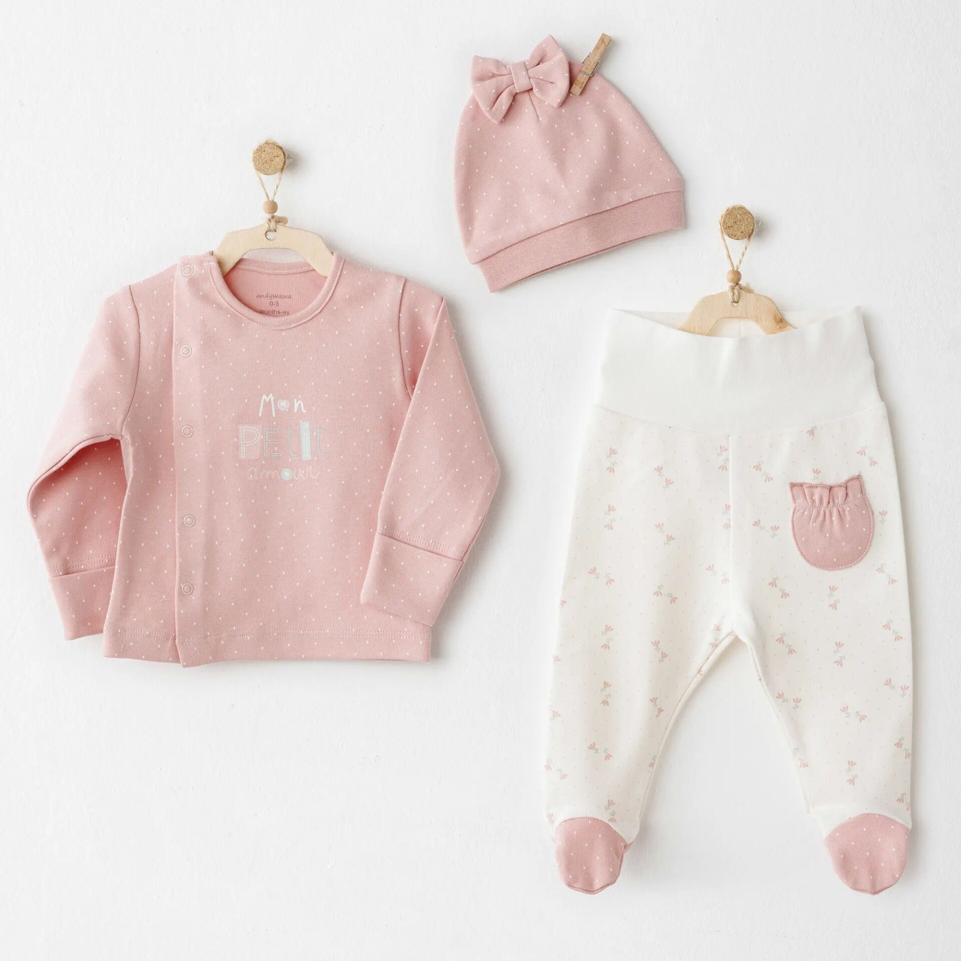 Andywawa AC26086 Mon Petit Amour 3'lü Zıbın Takım Pink