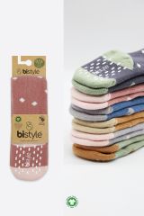Bistyle Tekli Puan Kaymaz Havlu Külotlu Çorap BS50502 Pudra