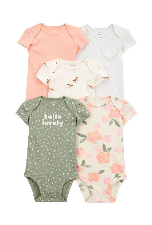 Carters  Layette Kız Bebek kısa Kollu 5li Body 1T100410 Desenli