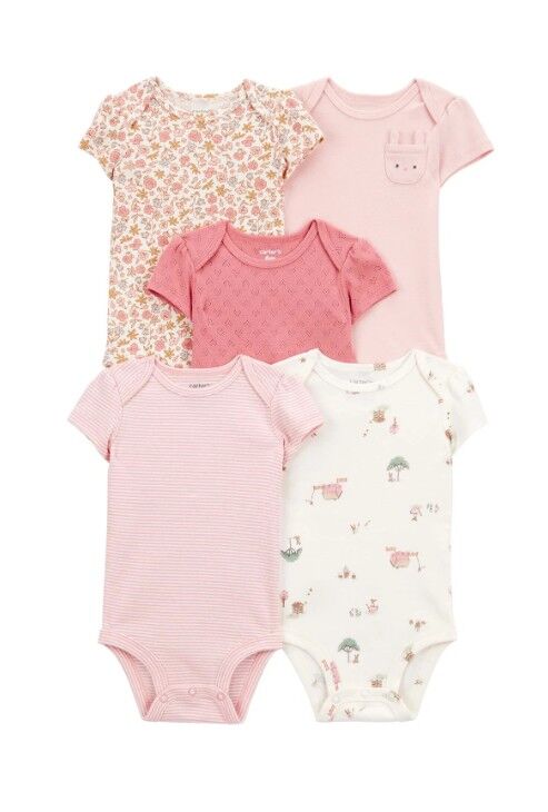 Carters  Layette Kız Bebek Kısa Kollu 5li Body 1T009510 Desenli