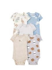 Carters  Layette Erkek Bebek Kısa Kollu 5li Body 1T009310 Desenli