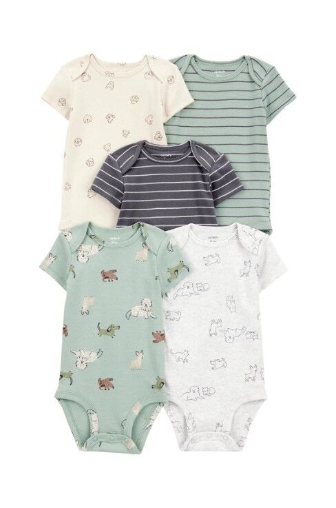 Carters  Layette Erkek Bebek Kısa Kollu 5li Body 1T009410 Desenli