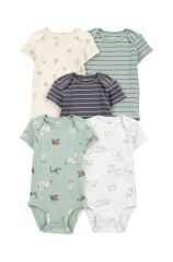Carters  Layette Erkek Bebek Kısa Kollu 5li Body 1T009410 Desenli