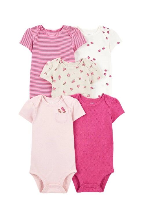 Carters  Layette Kız Bebek Kısa Kollu 5li Body 1T010210 Desenli