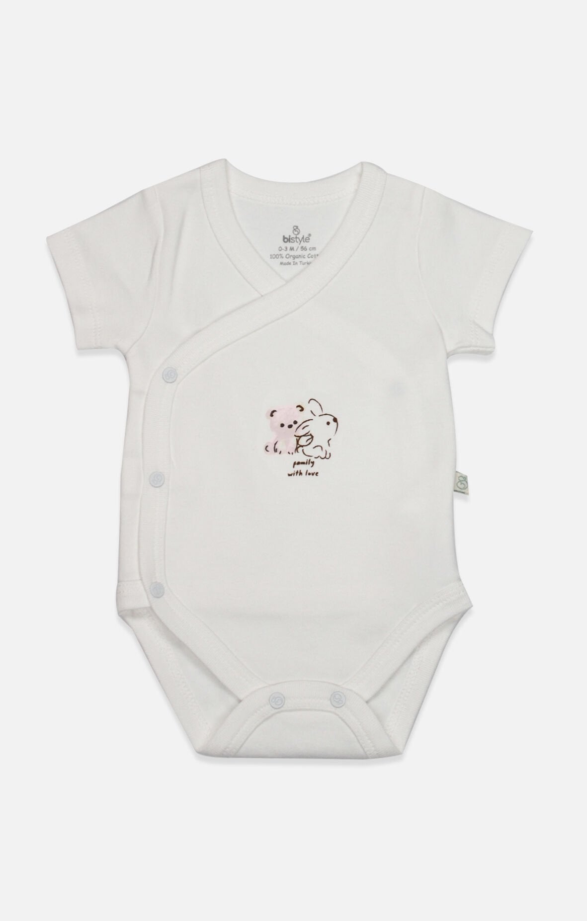 Bistyle Kruvaze Body Yarım Kol Love You Family 17144 Pudra