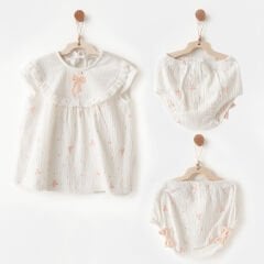 Andywawa AC26541 Little Swan Love Elbise Takım Ekru
