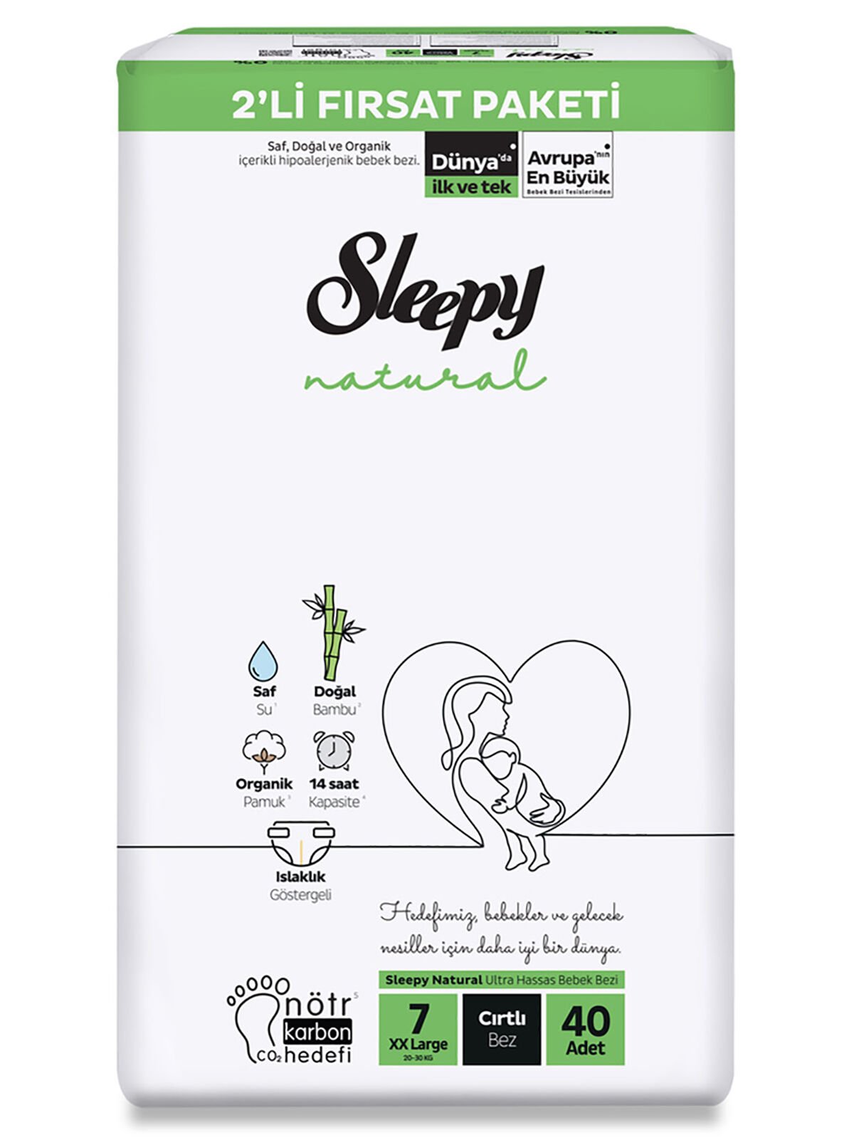 Sleepy Natural Bebek Bezi 2'Li Fırsat Paketi 7 Beden 20-30 Kg 40 Adet