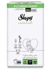 Sleepy Natural Bebek Bezi 2'Li Fırsat Paketi 7 Beden 20-30 Kg 40 Adet