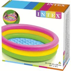 İntex 3 Boğumlu Gökkuşağı Desenli Şişirilebilir Zeminli Bebek Havuzu 86cm - 58924