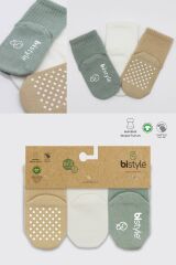 Bistyle Basic Kaymaz Penye Soket Çorap 3'Lü BS10107 Nil Ekru Bej