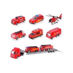10 Parça Araç Taşıyan Tır Seti - Die Cast - DS047 - İtfaiye