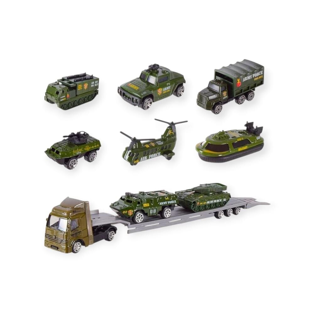 10 Parça Araç Taşıyan Tır Seti - Die Cast - DS047 - Askeri