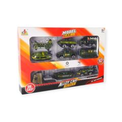 10 Parça Araç Taşıyan Tır Seti - Die Cast - DS047 - Askeri
