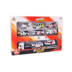 10 Parça Araç Taşıyan Tır Seti - Die Cast - DS047 - Ambulans