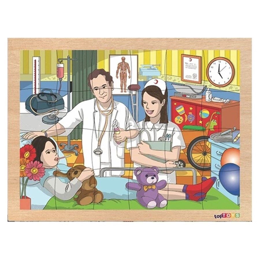 24 Parça Ahşap Puzzle-Hastane